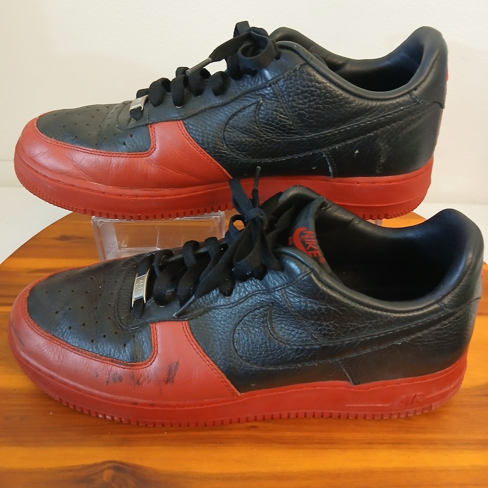 Nike Air Force 1 Low Mens 12 Black Red Casual Shoes Sneakers 318274-001